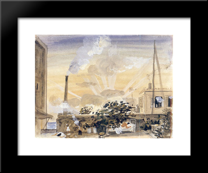 Asleep Beneath The Fig - Tree And A Chimney 20x24 Black Modern Wood Framed Art Print Poster by Tsaroychis, Yiannis