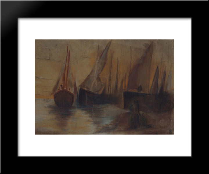 Boats In Susnet 20x24 Black Modern Wood Framed Art Print Poster by Tsaroychis, Yiannis