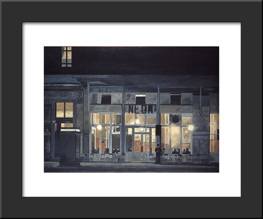 Cafe ''Neon'' At Night 20x24 Black Modern Wood Framed Art Print Poster by Tsaroychis, Yiannis