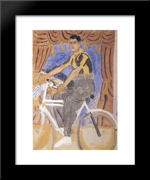 Cyclist In Front Of A Backdrop By Sotiris Spatharis 20x24 Black Modern Wood Framed Art Print Poster by Tsaroychis, Yiannis
