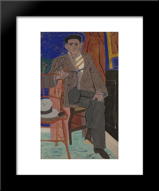 Dark - Haired Youth Seated, With A Topcoat 20x24 Black Modern Wood Framed Art Print Poster by Tsaroychis, Yiannis