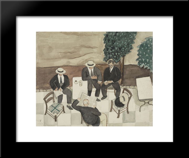 Four Men At A Cafe 20x24 Black Modern Wood Framed Art Print Poster by Tsaroychis, Yiannis