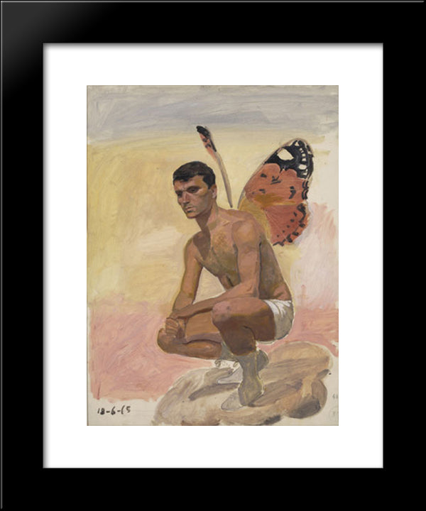Man With Butterfly Wings , Sitting, Study From Life 20x24 Black Modern Wood Framed Art Print Poster by Tsaroychis, Yiannis