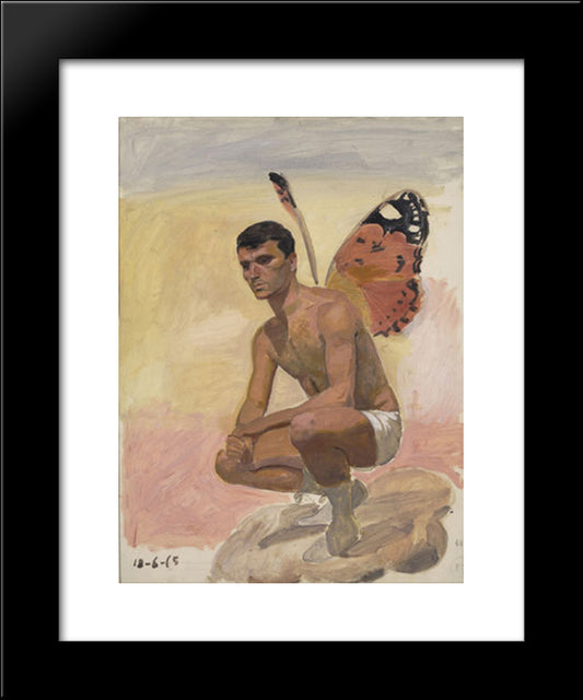 Man With Butterfly Wings , Sitting, Study From Life 20x24 Black Modern Wood Framed Art Print Poster by Tsaroychis, Yiannis