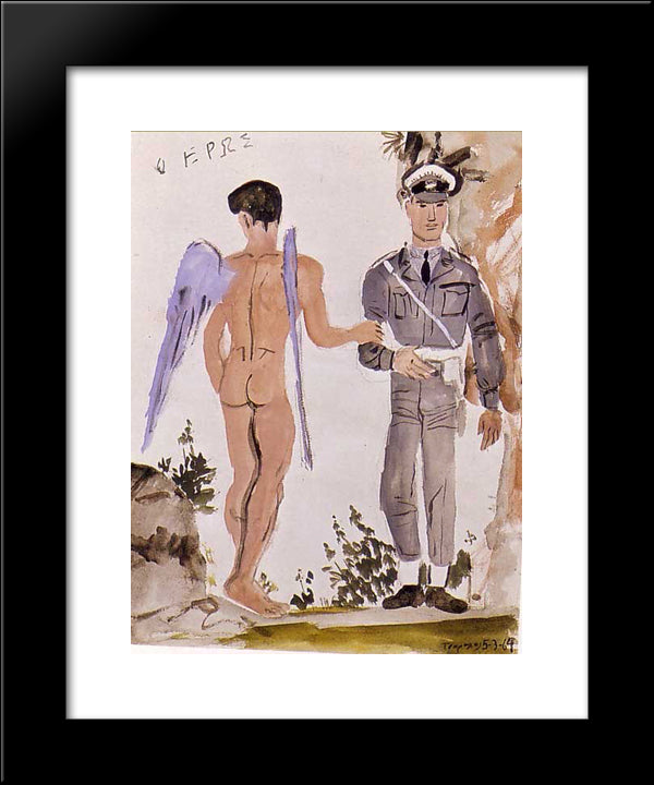 Military Policeman Arresting The Spirit 20x24 Black Modern Wood Framed Art Print Poster by Tsaroychis, Yiannis