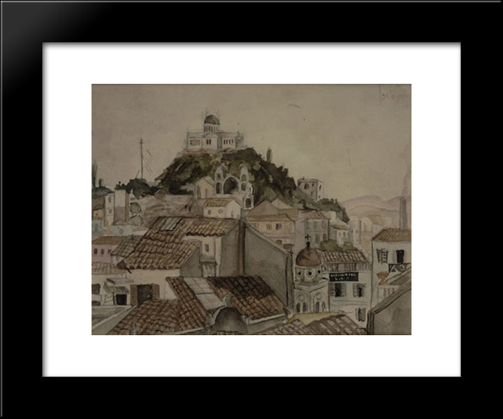 Observatory As Seen From A House Near Monastiraki 20x24 Black Modern Wood Framed Art Print Poster by Tsaroychis, Yiannis