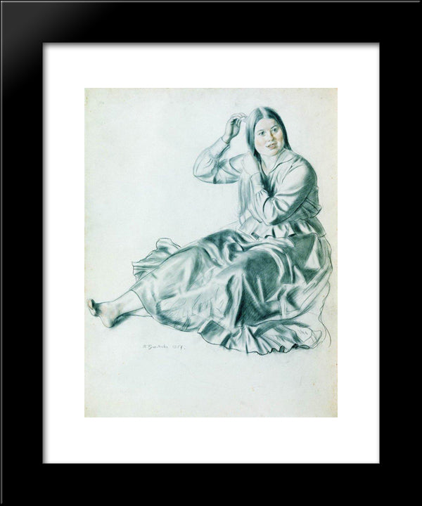 Girl Brushing Her Hair 20x24 Black Modern Wood Framed Art Print Poster by Kustodiev, Boris