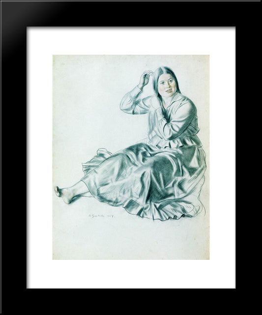 Girl Brushing Her Hair 20x24 Black Modern Wood Framed Art Print Poster by Kustodiev, Boris