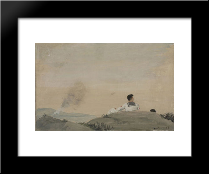 Rocks With Two Sailors 20x24 Black Modern Wood Framed Art Print Poster by Tsaroychis, Yiannis
