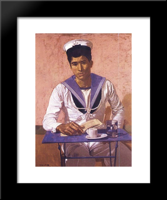 Sailor On Pink Background 20x24 Black Modern Wood Framed Art Print Poster by Tsaroychis, Yiannis