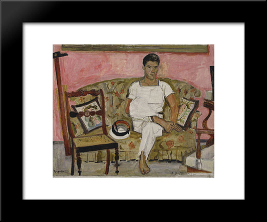 Sailor Without Shoes Sitting On Couch 20x24 Black Modern Wood Framed Art Print Poster by Tsaroychis, Yiannis