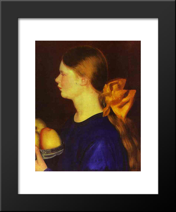 Girl With Apples (Portrait Of Irina Kustodiyeva) 20x24 Black Modern Wood Framed Art Print Poster by Kustodiev, Boris
