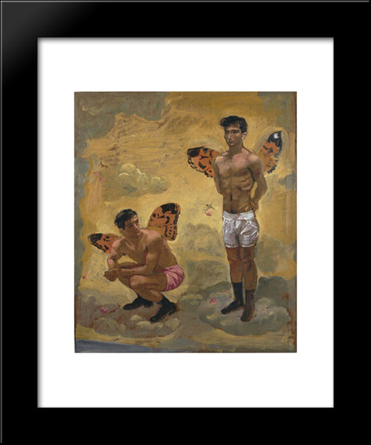 Two Men With Butterfly Wings , Black Shoes 20x24 Black Modern Wood Framed Art Print Poster by Tsaroychis, Yiannis