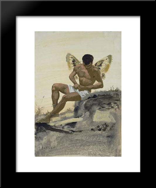 Winged Spirit Buttoning His Underpants 20x24 Black Modern Wood Framed Art Print Poster by Tsaroychis, Yiannis