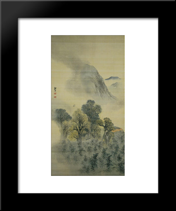 Cuckoo Flying Over New Verdure 20x24 Black Modern Wood Framed Art Print Poster by Buson, Yosa