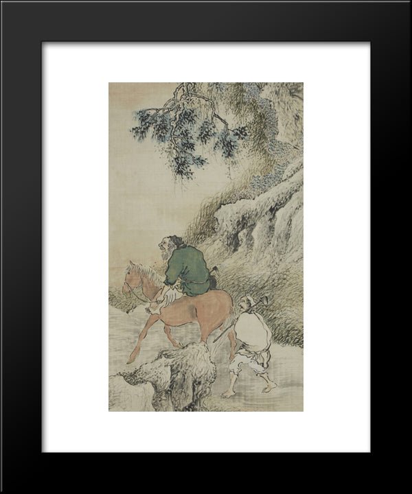 Herb Gatherers In The Mountains (Detail) 20x24 Black Modern Wood Framed Art Print Poster by Buson, Yosa