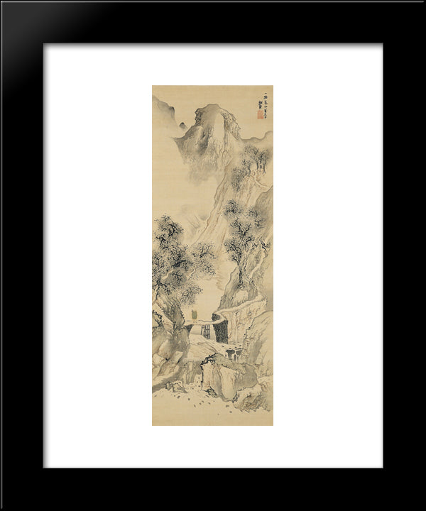 Landscape With A Solitary Traveler 20x24 Black Modern Wood Framed Art Print Poster by Buson, Yosa