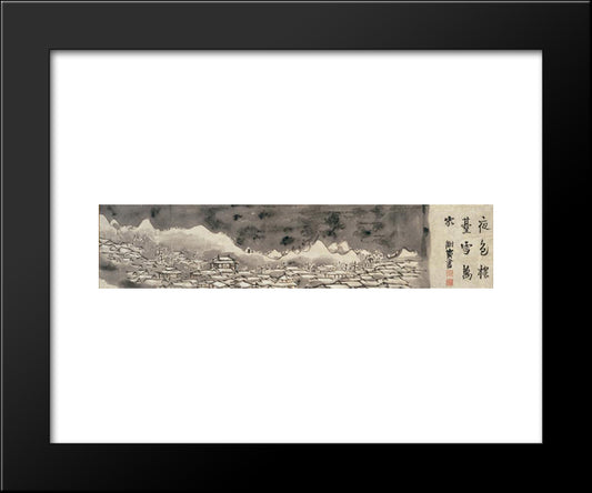 Snowclad Houses In The Night 20x24 Black Modern Wood Framed Art Print Poster by Buson, Yosa