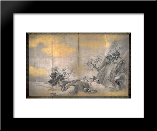 Travelers On Horseback On A Mountain In Spring 20x24 Black Modern Wood Framed Art Print Poster by Buson, Yosa