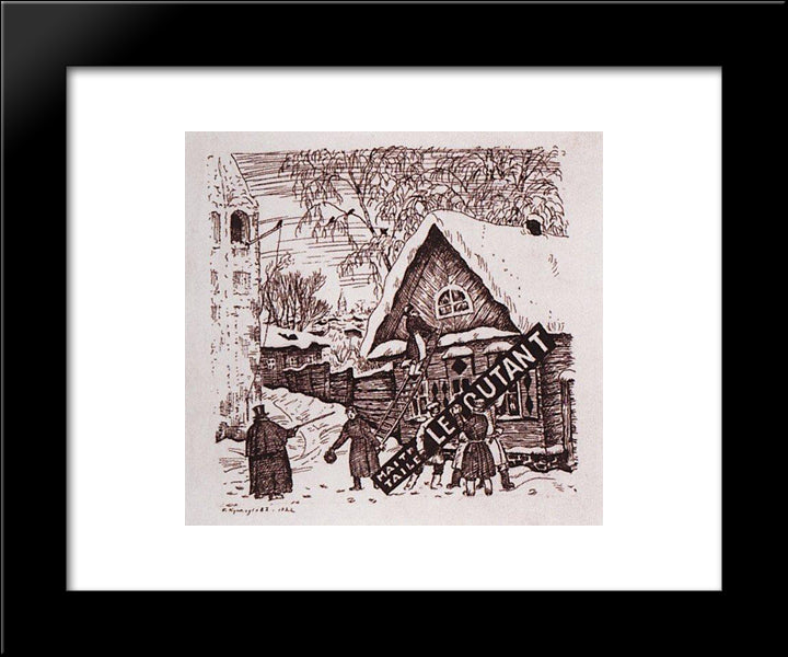 Hang The Signboard 20x24 Black Modern Wood Framed Art Print Poster by Kustodiev, Boris