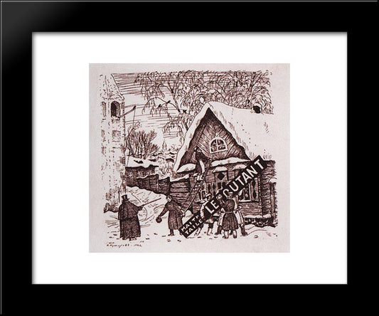 Hang The Signboard 20x24 Black Modern Wood Framed Art Print Poster by Kustodiev, Boris