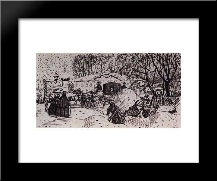 Headpiece (Winter Street) 20x24 Black Modern Wood Framed Art Print Poster by Kustodiev, Boris
