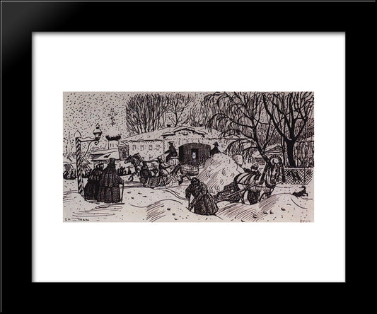 Headpiece (Winter Street) 20x24 Black Modern Wood Framed Art Print Poster by Kustodiev, Boris