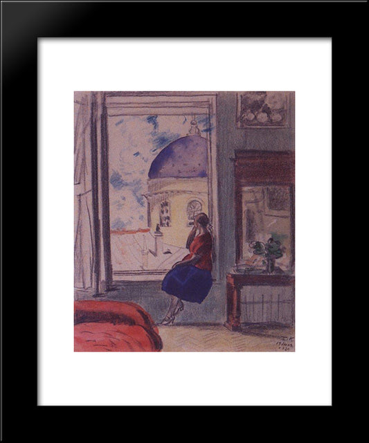 Interior. The Female Figure At The Window (In Studio) 20x24 Black Modern Wood Framed Art Print Poster by Kustodiev, Boris