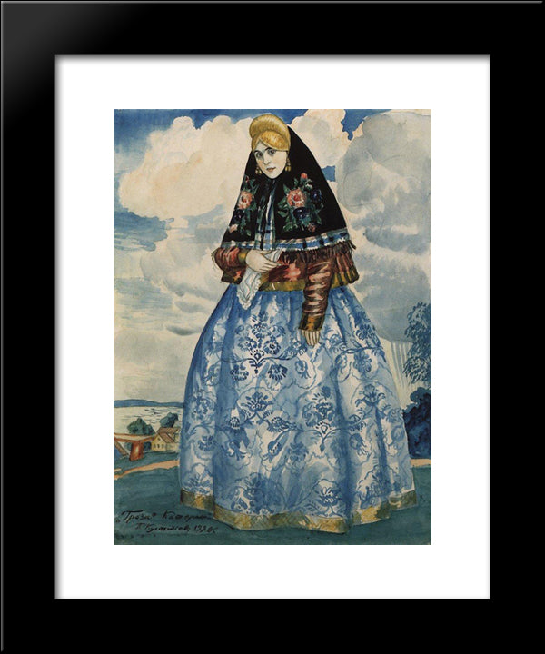 Katerina. Costume Design For Nikolai Ostrovsky'S 'The Thunderstorm' 20x24 Black Modern Wood Framed Art Print Poster by Kustodiev, Boris