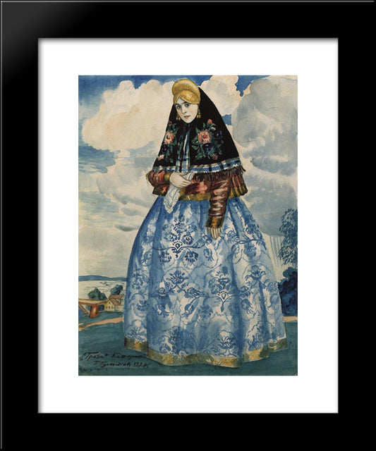 Katerina. Costume Design For Nikolai Ostrovsky'S 'The Thunderstorm' 20x24 Black Modern Wood Framed Art Print Poster by Kustodiev, Boris