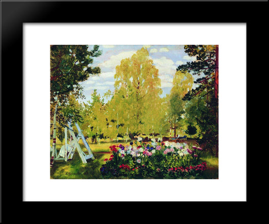 Landscape With A Flowerbed 20x24 Black Modern Wood Framed Art Print Poster by Kustodiev, Boris