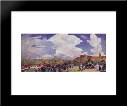 May Day Parade. Petrograd. Mars Field 20x24 Black Modern Wood Framed Art Print Poster by Kustodiev, Boris