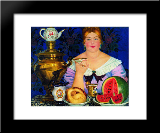 Mercahnt'S Wife Drinking Tea 20x24 Black Modern Wood Framed Art Print Poster by Kustodiev, Boris
