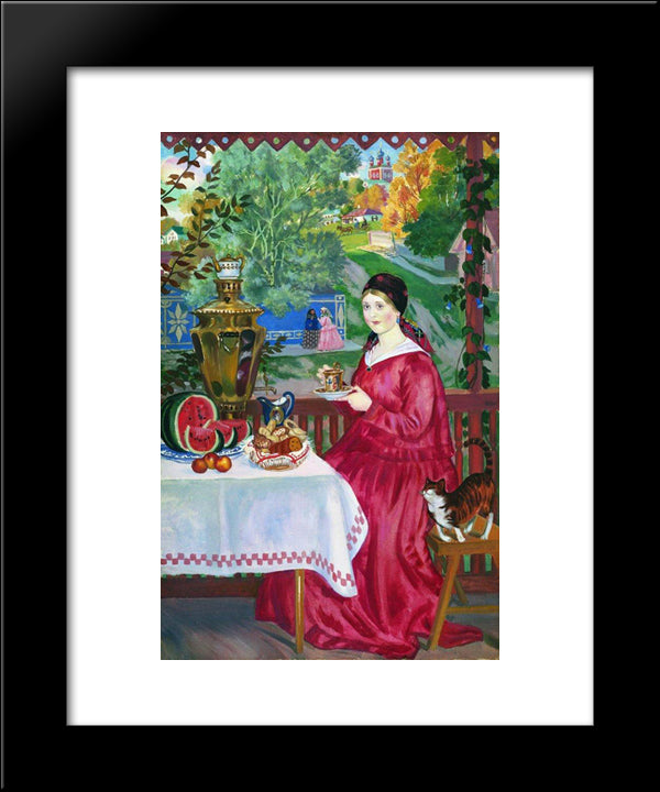 Merchant'S Wife On The Balcony 20x24 Black Modern Wood Framed Art Print Poster by Kustodiev, Boris