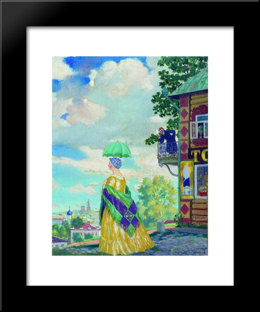Merchant'S Wife On The Promenade 20x24 Black Modern Wood Framed Art Print Poster by Kustodiev, Boris