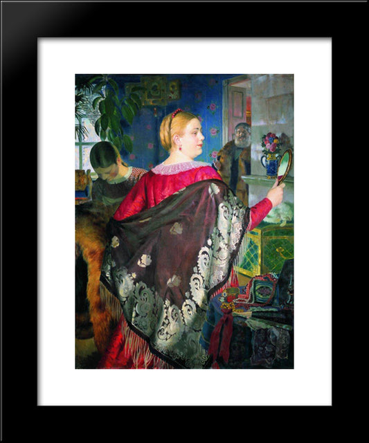 Merchant'S Woman With A Mirror 20x24 Black Modern Wood Framed Art Print Poster by Kustodiev, Boris