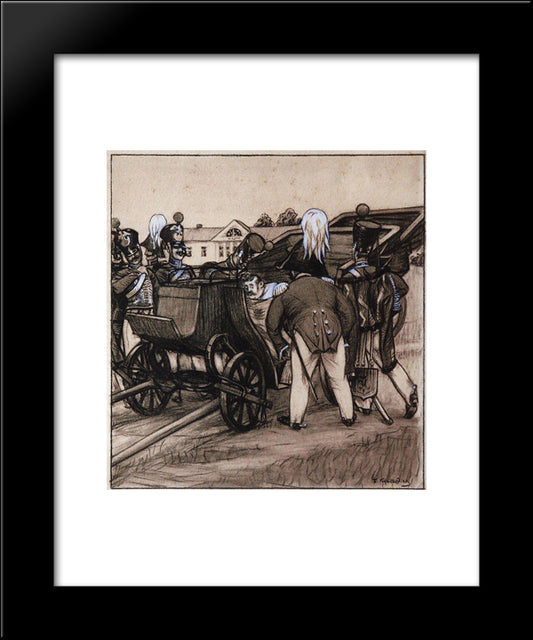 Officers Near The Carriage 20x24 Black Modern Wood Framed Art Print Poster by Kustodiev, Boris