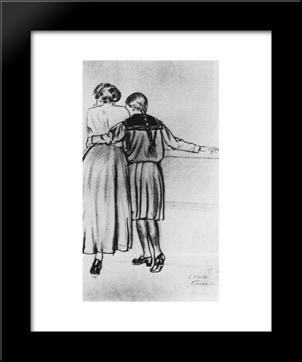 On The Bridge (The Wife And Daughter Of The Artist) 20x24 Black Modern Wood Framed Art Print Poster by Kustodiev, Boris