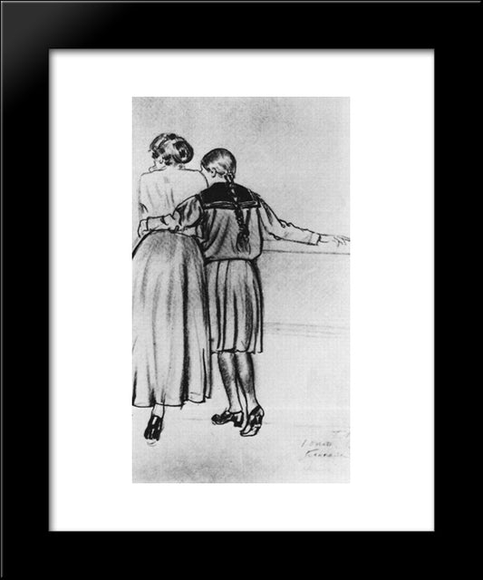 On The Bridge (The Wife And Daughter Of The Artist) 20x24 Black Modern Wood Framed Art Print Poster by Kustodiev, Boris