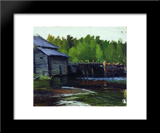 Pavlov'S Mill On The River Yahrust 20x24 Black Modern Wood Framed Art Print Poster by Kustodiev, Boris