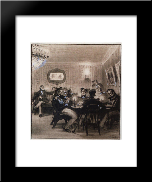 Playing The Whist 20x24 Black Modern Wood Framed Art Print Poster by Kustodiev, Boris