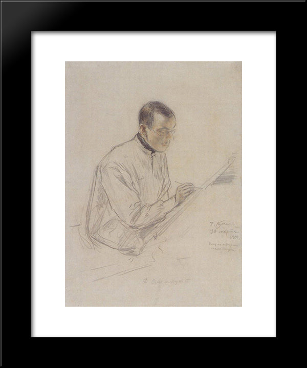 Portrait Of D.S. Stelletsky At Work 20x24 Black Modern Wood Framed Art Print Poster by Kustodiev, Boris