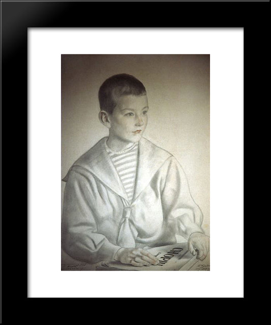 Portrait Of Dmitri Dmitrievich Shostakovich As A Child 20x24 Black Modern Wood Framed Art Print Poster by Kustodiev, Boris