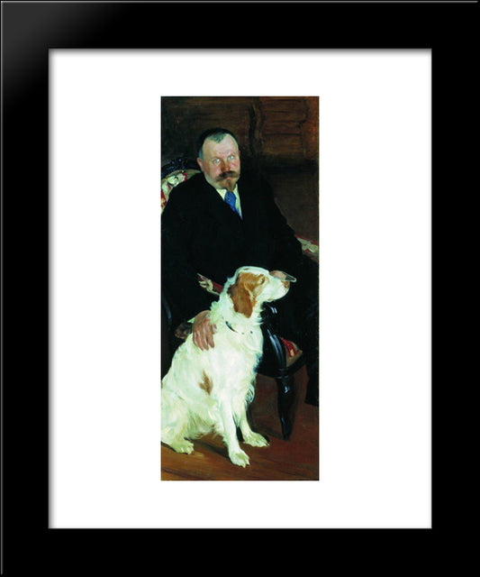 Portrait Of Dr. S. Y. Lyubimov With Dog 20x24 Black Modern Wood Framed Art Print Poster by Kustodiev, Boris