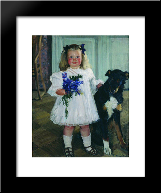 Portrait Of Irina Kustodiev With The Dog Shumka 20x24 Black Modern Wood Framed Art Print Poster by Kustodiev, Boris