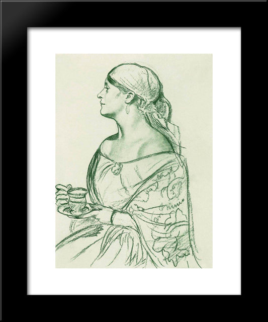 Portrait Of L.I. Shetalova (Woman With A Cup) 20x24 Black Modern Wood Framed Art Print Poster by Kustodiev, Boris