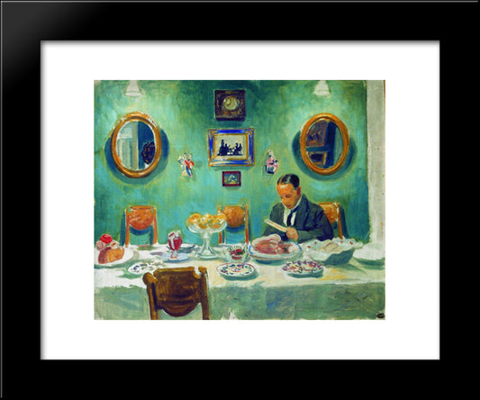 Portrait Of M.V. Dobuzhinsky At The Table 20x24 Black Modern Wood Framed Art Print Poster by Kustodiev, Boris