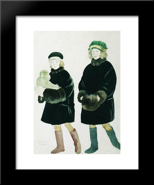 Portrait Of Martha And Marina Chaliapin 20x24 Black Modern Wood Framed Art Print Poster by Kustodiev, Boris