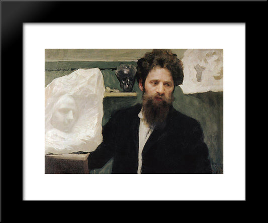 Portrait Of Sculptor N.L. Aronson 20x24 Black Modern Wood Framed Art Print Poster by Kustodiev, Boris