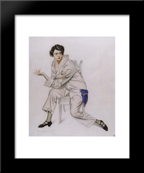 Portrait Of The Artist Nadezhda Komarovskaya 20x24 Black Modern Wood Framed Art Print Poster by Kustodiev, Boris